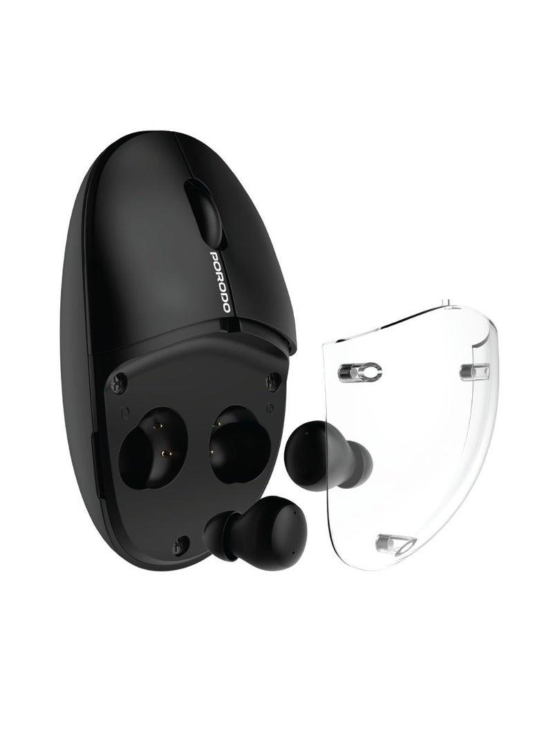 porodo Wireless Mouse & Earbud with Transparent Magnetic Cover, Dual Mode Connectivity, Wireless Mouse with Adjustable DPI Sensitivity, 30H Working Time, Wireless Earbud with 4H Battery Life - Image 1